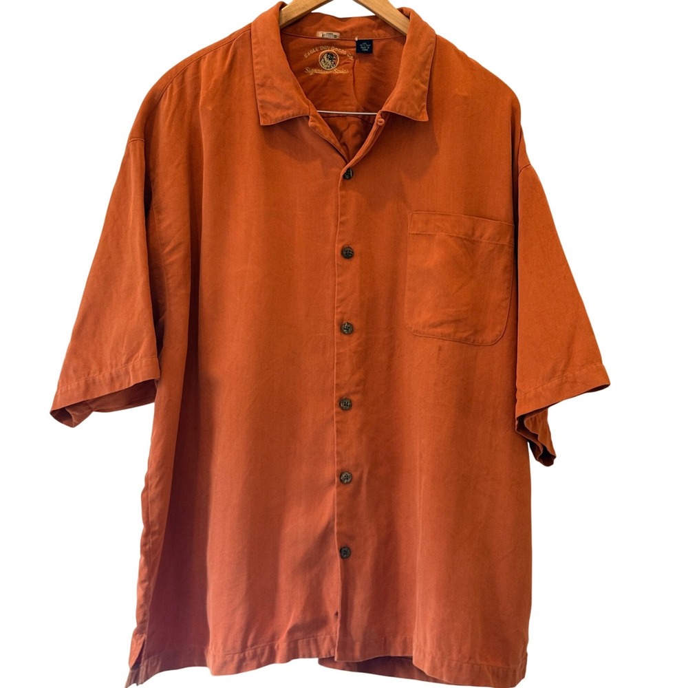 Eagle Dry‎ Goods Co Signature Series Mens XXL Burnt Orange 100% Silk Camp Shirt